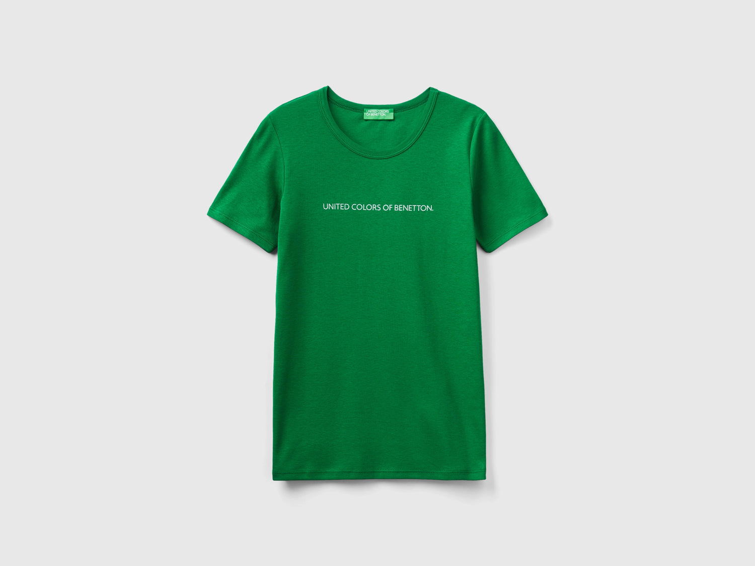 T-shirt 100% cotone con stampa logo glitter da donna verde | Benetton Outlet