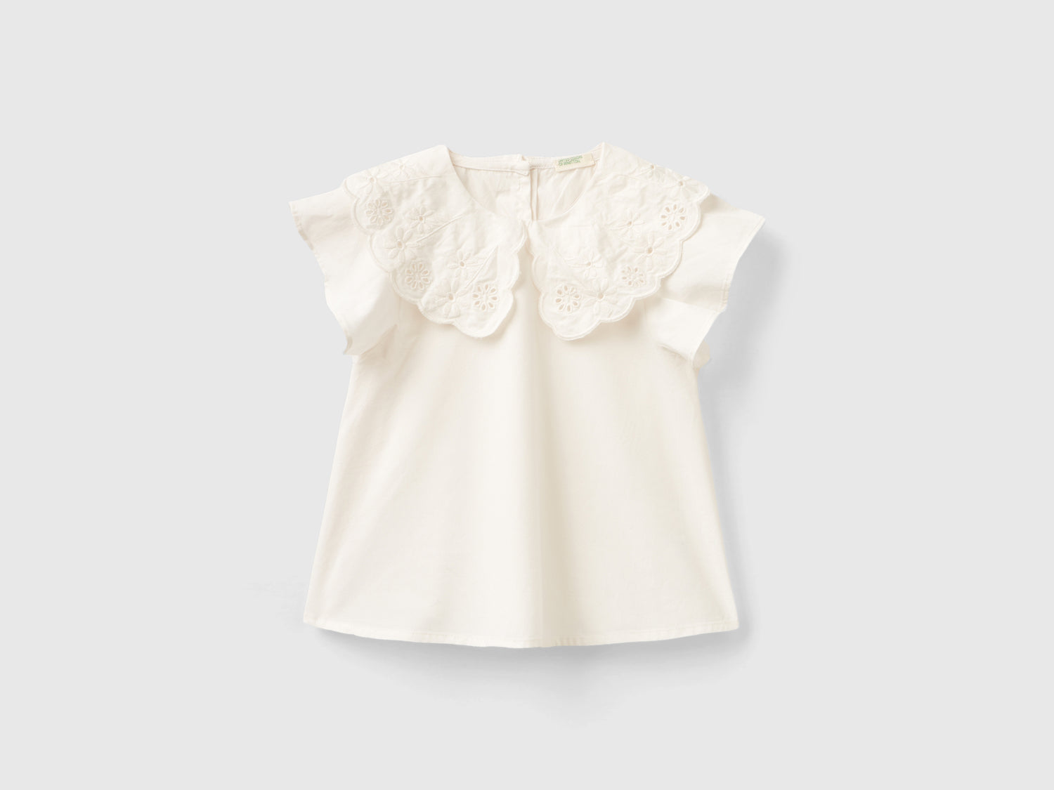 Blusa con colletto ricamato da bimba bianco panna | Benetton Outlet