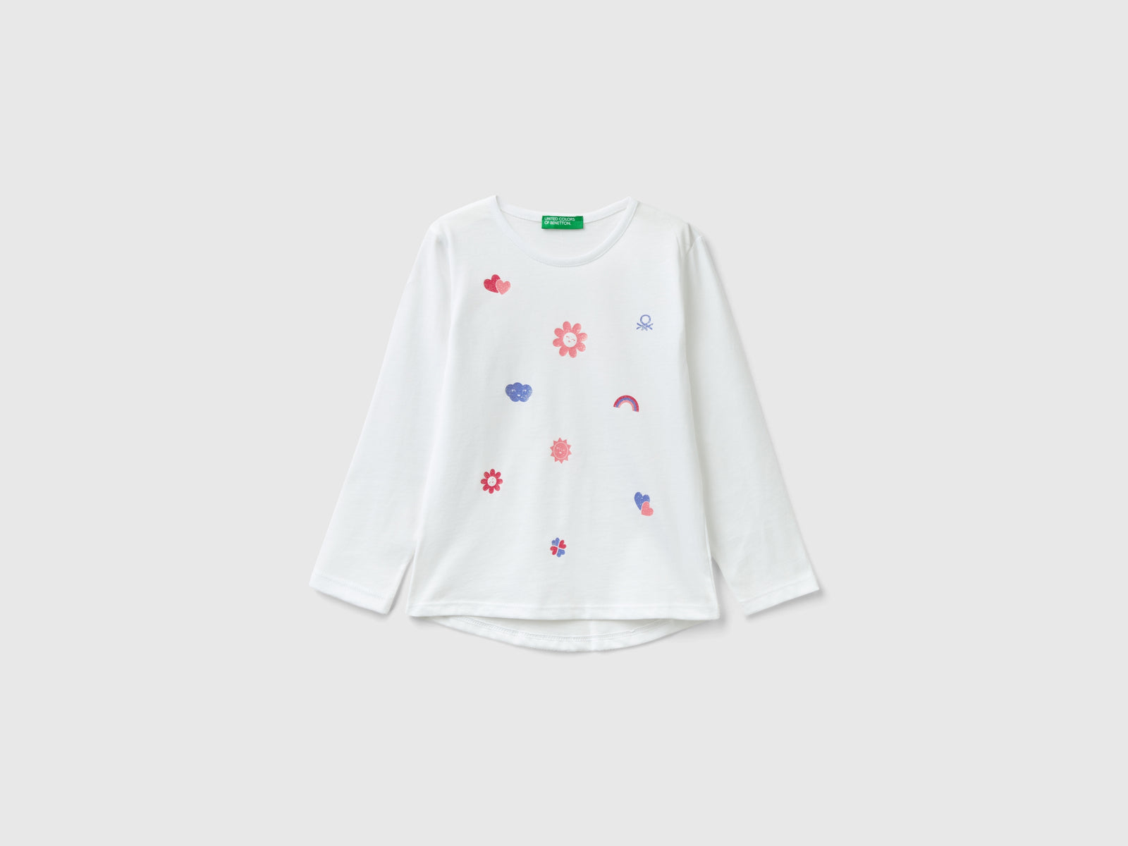T-shirt in cotone bio con stampa da bimba bianco | Benetton Outlet