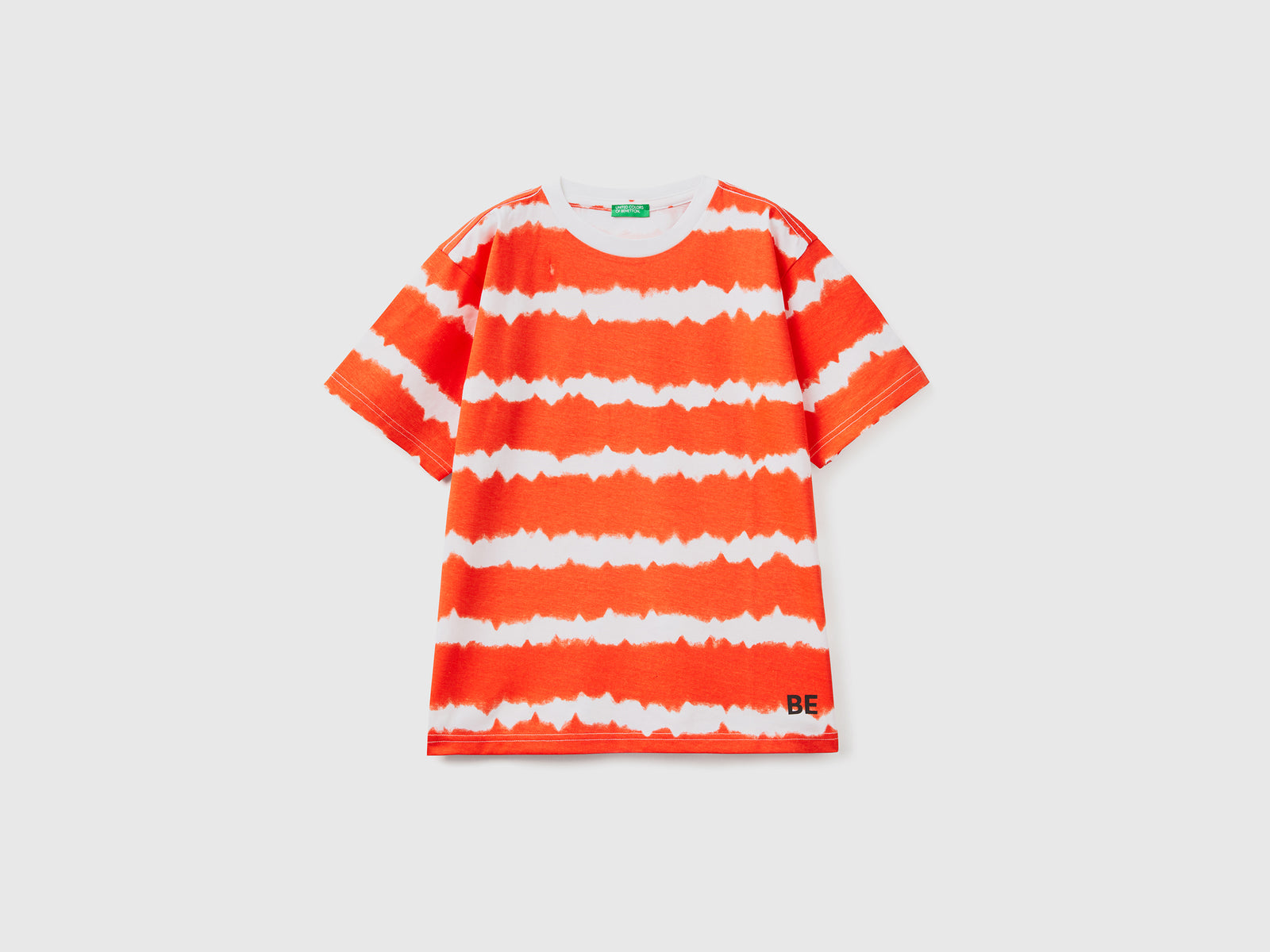 T-shirt girocollo a manica corta in puro cotone con stampa effetto tye-dye da bambino arancione | Benetton Outlet