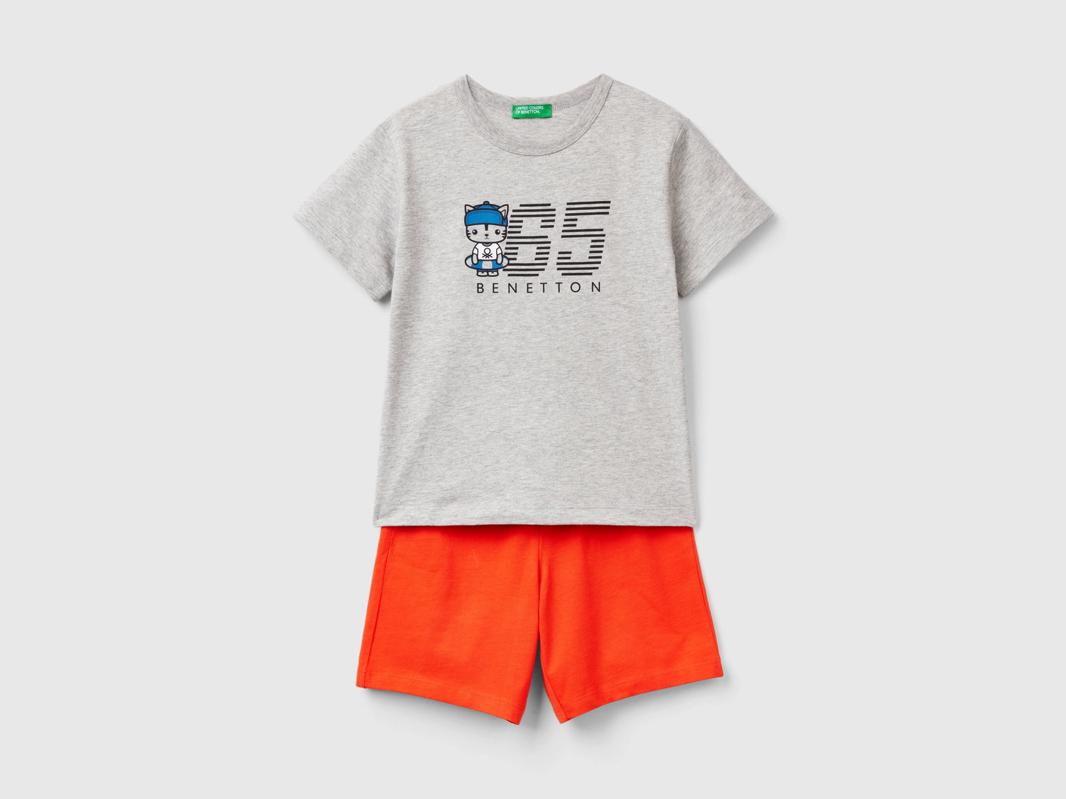 Completo t-shirt e bermuda 100% cotone da bimbo grigio chiaro | Benetton Outlet