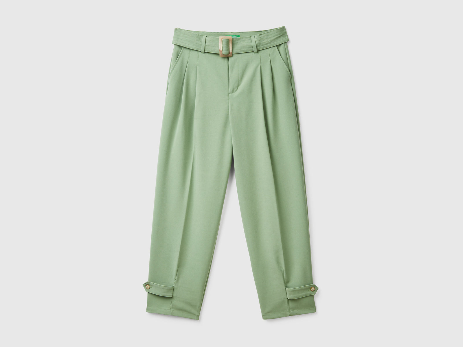Pantaloni lunghi in misto viscosa elasticizzata da donna verde | Benetton Outlet
