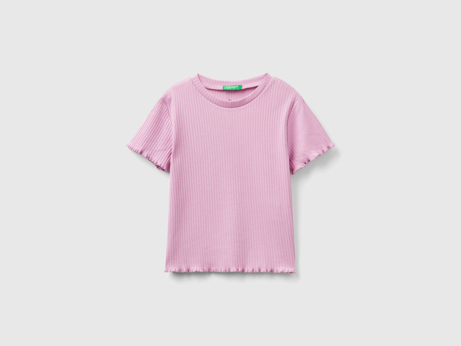 Maglietta manica corta a costine da bambina rosa | Benetton Outlet