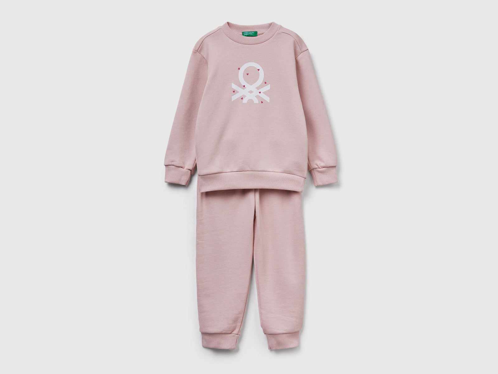 Tuta in felpa con logo da bimbo rosa tenue | Benetton Outlet