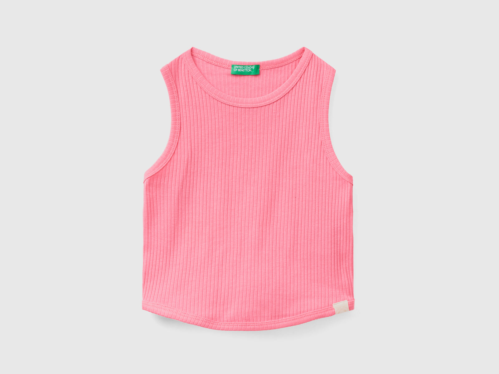 Top smanicato in costina di puro cotone da bambina rosa | Benetton Outlet