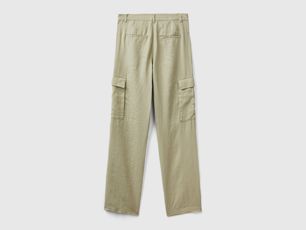 Pantaloni cargo in puro lino