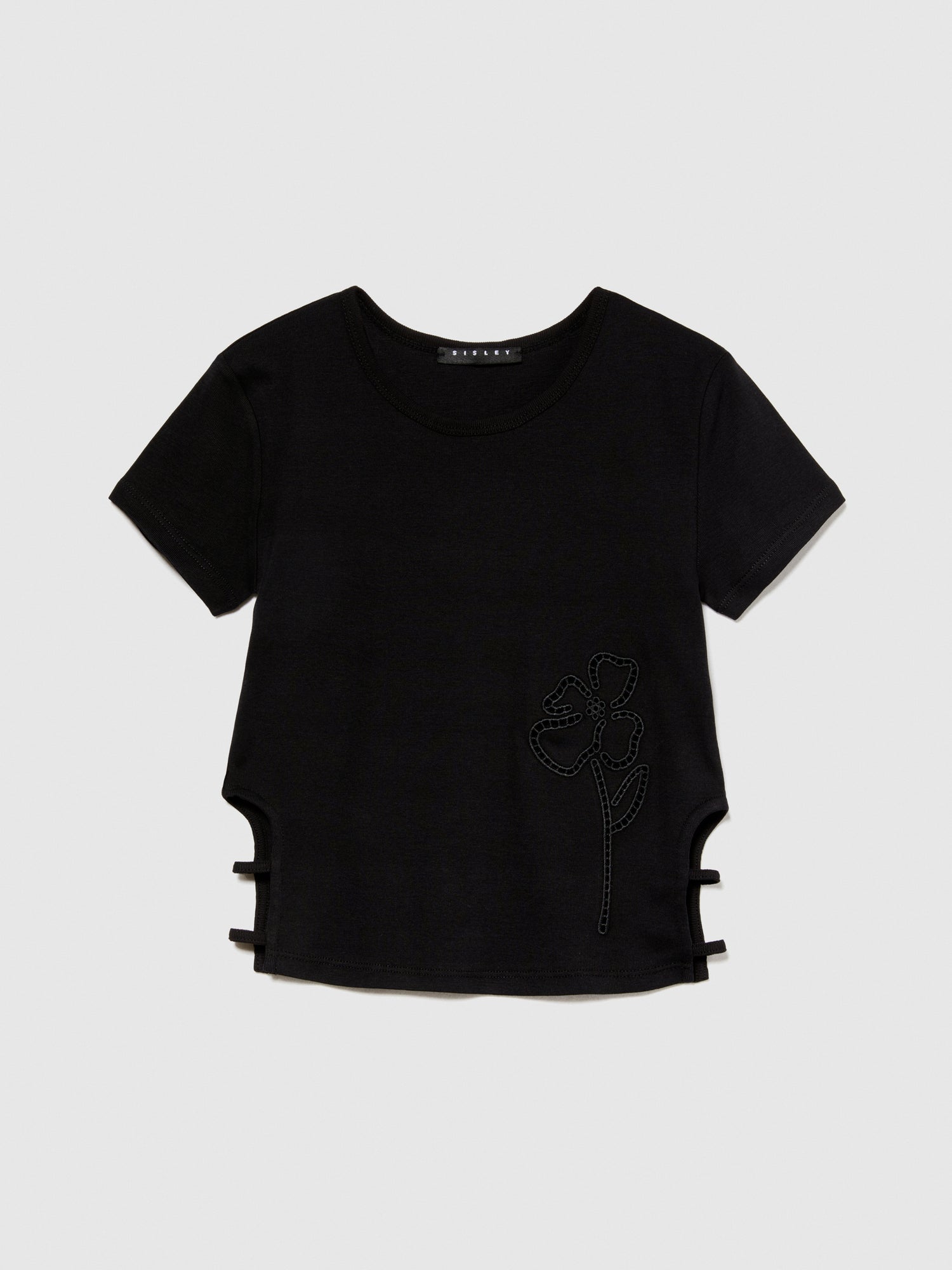 T-shirt con ricamo e cut-out da bambina nero | Sisley young Outlet