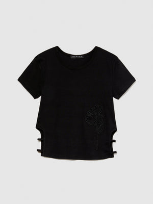T-shirt con ricamo e cut-out
