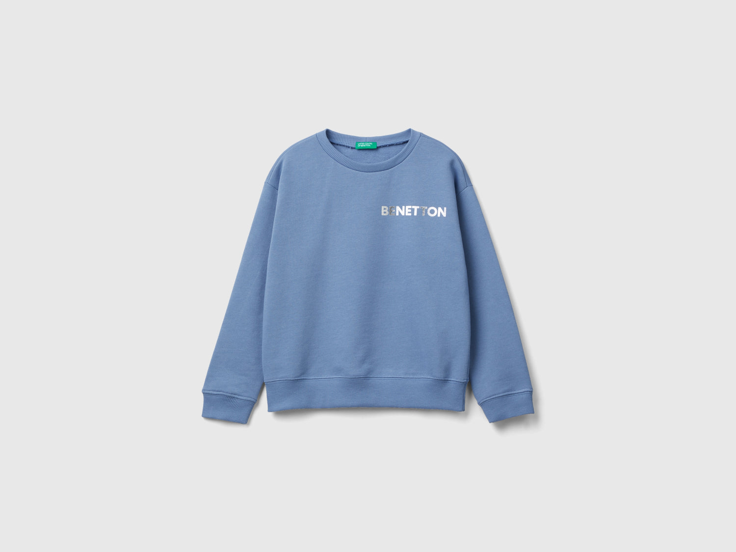 Felpa 100% cotone con logo da bambina azzurro | Benetton Outlet