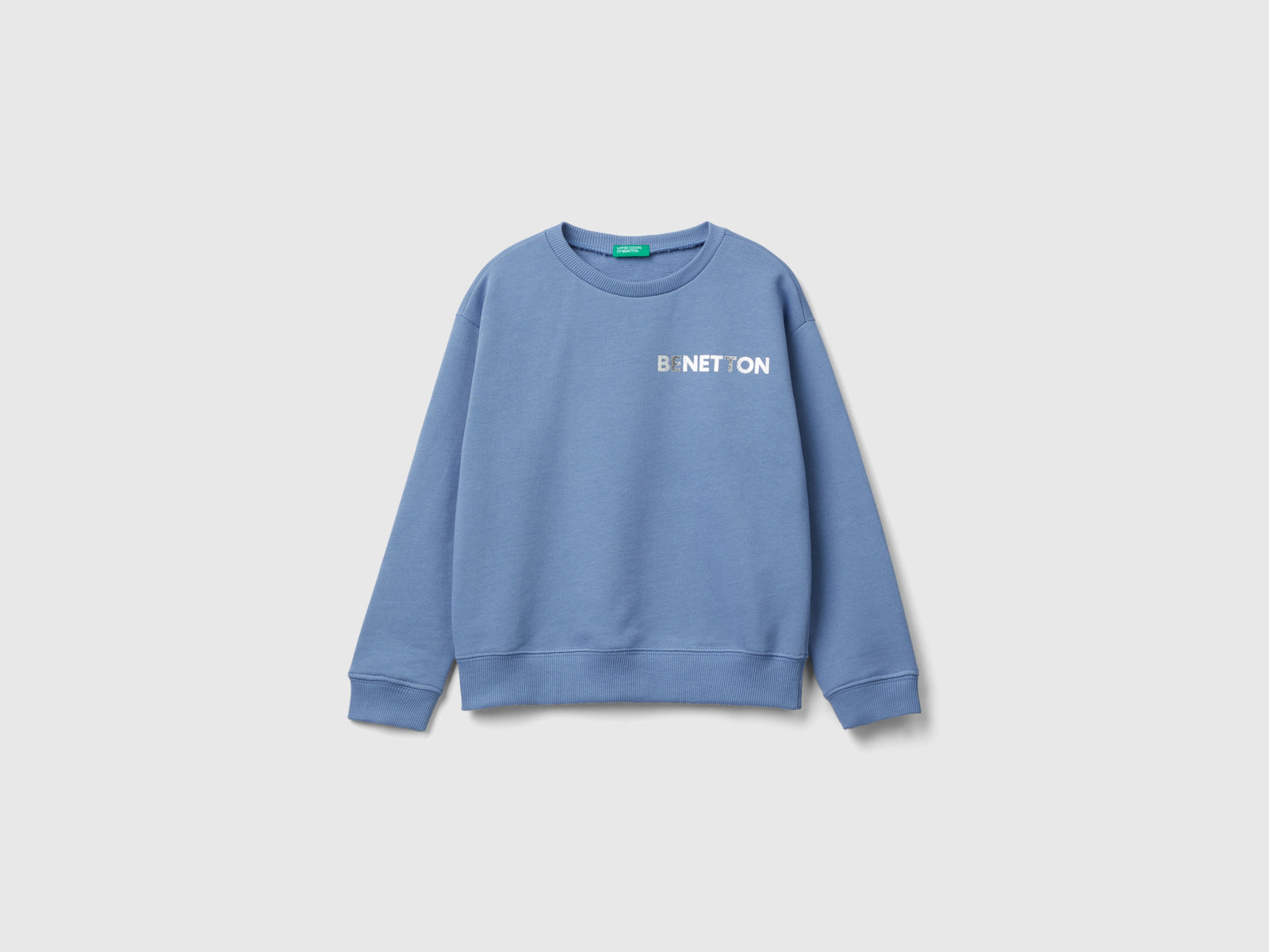 Felpa 100% cotone con logo da bambina azzurro | Benetton Outlet