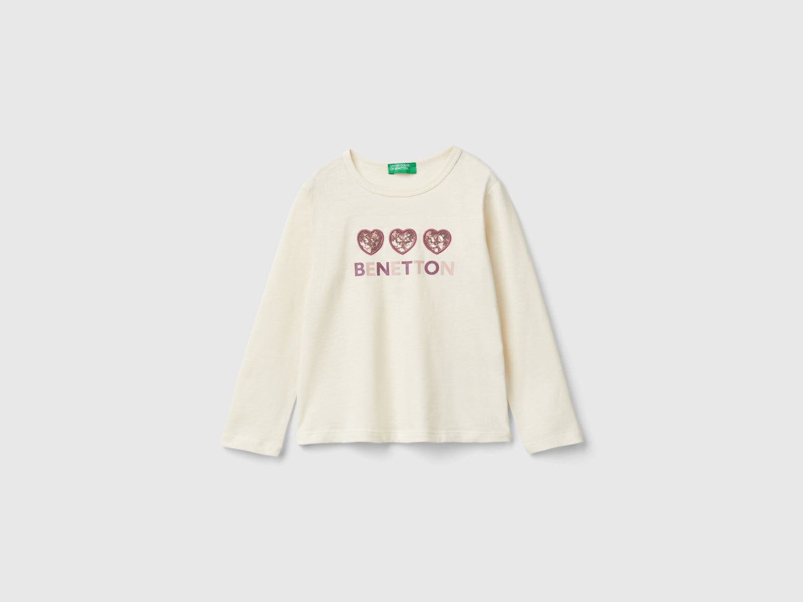 T-shirt with print and sequins da bimba bianco panna | Benetton Outlet