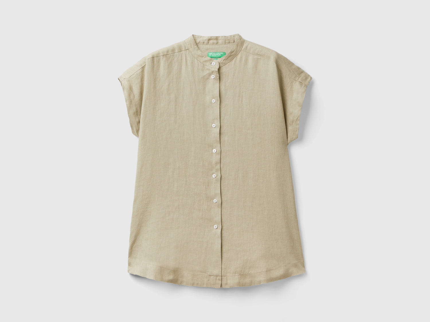 Camicia alla coreana in puro lino da donna beige | Benetton Outlet