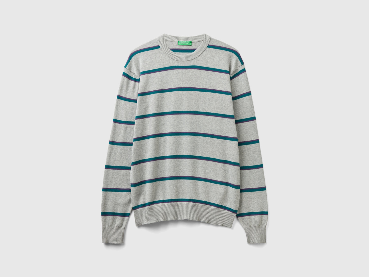 Maglia a righe 100% cotone da uomo grigio chiaro | Benetton Outlet