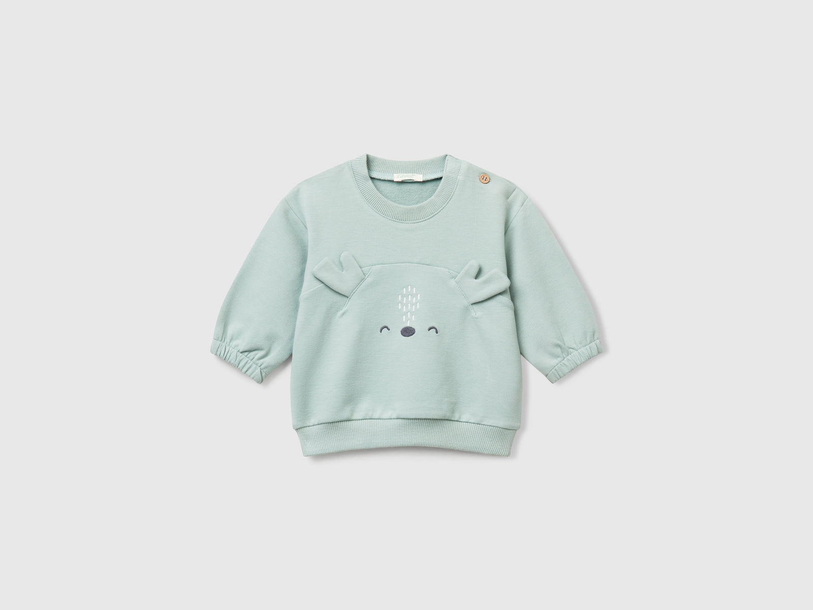 Felpa con ricamo e patch da neonato verde acqua | Benetton Outlet