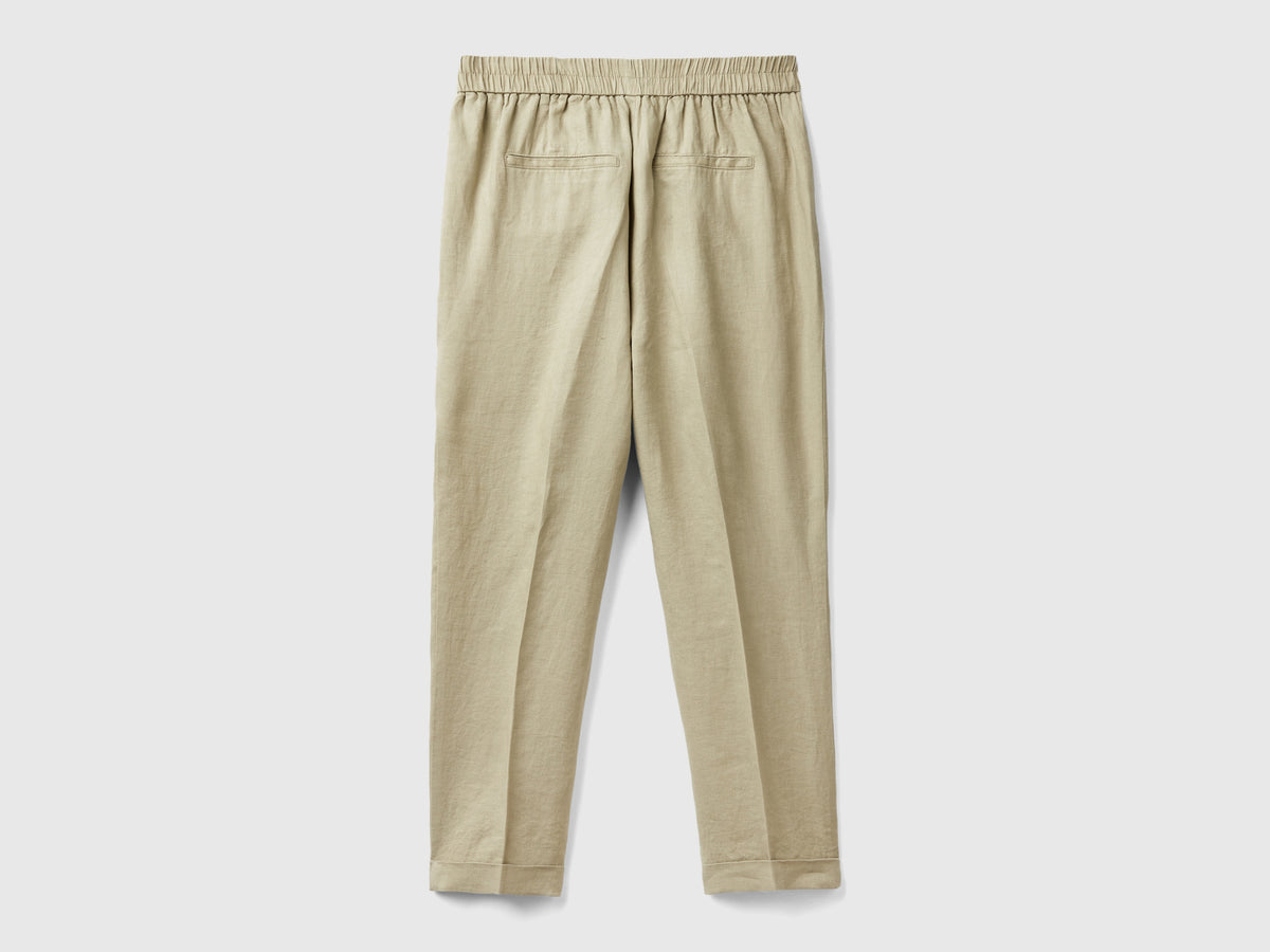 Pantaloni cropped in 100% lino
