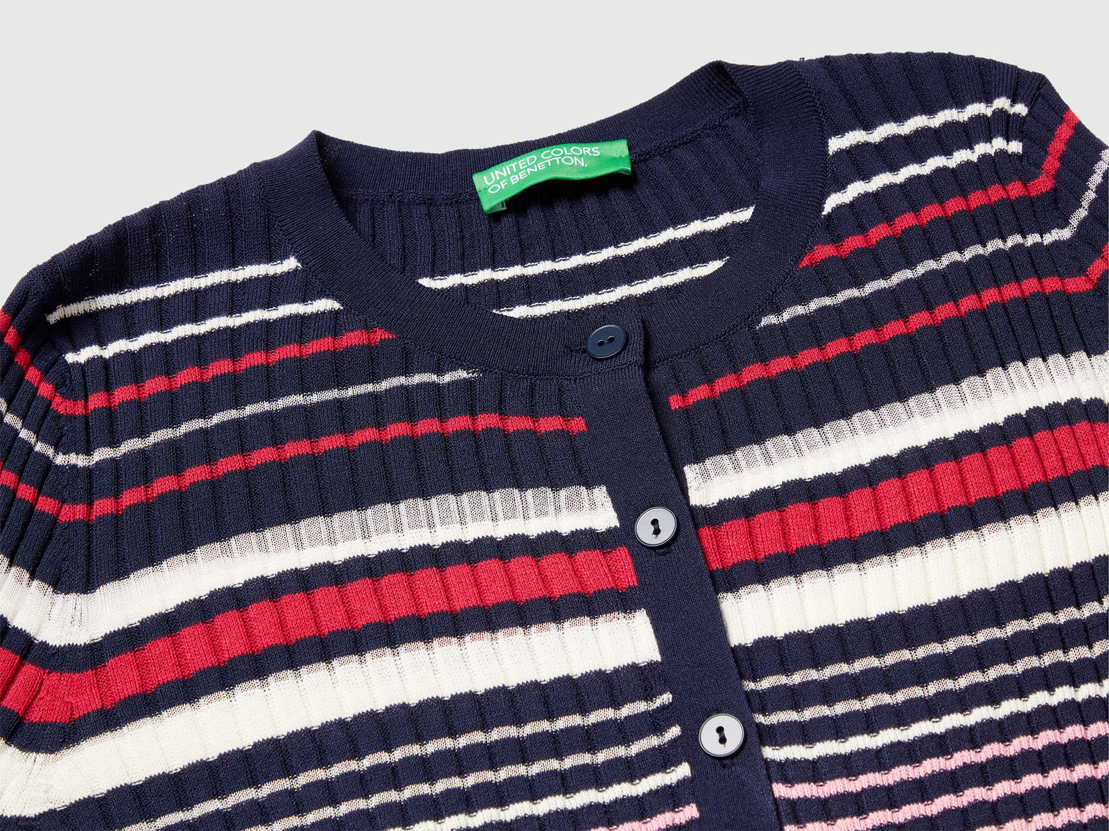 Cardigan a righe in misto viscosa da donna blu scuro 3 | Benetton Outlet