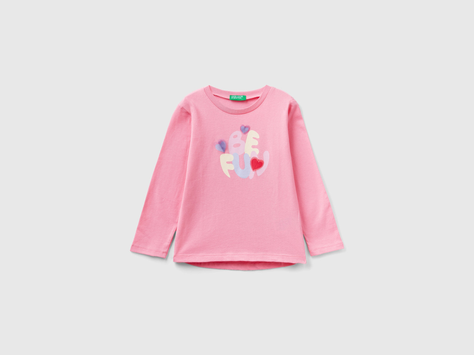 T-shirt con stampa e patch da bimba rosa | Benetton Outlet