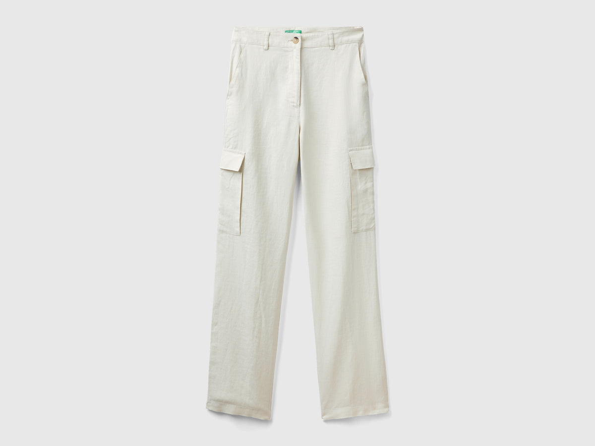 Pantaloni cargo in puro lino