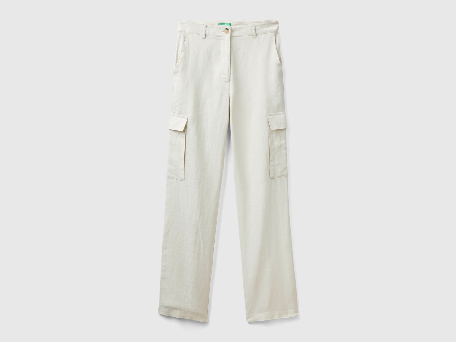 Pantaloni cargo in puro lino da donna beige | Benetton Outlet