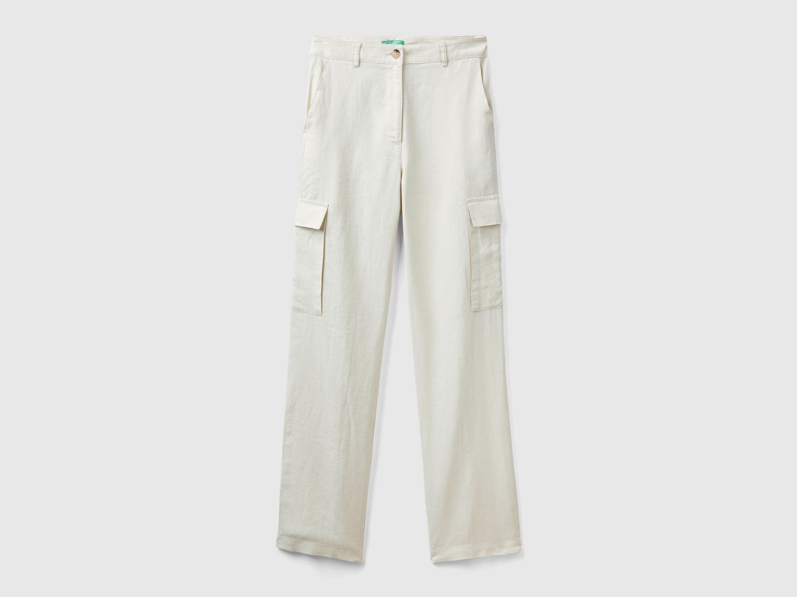 Pantaloni cargo in puro lino da donna beige | Benetton Outlet