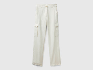 Pantaloni cargo in puro lino