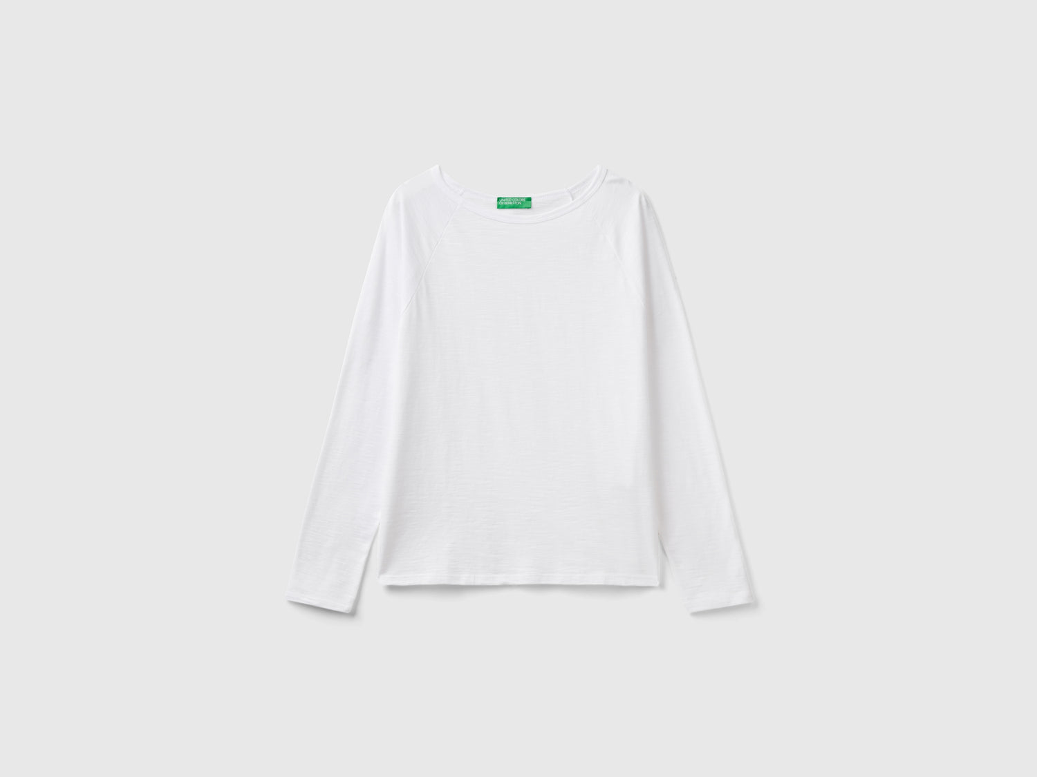 T-shirt manica lunga in cotone leggero da donna bianco | Benetton Outlet
