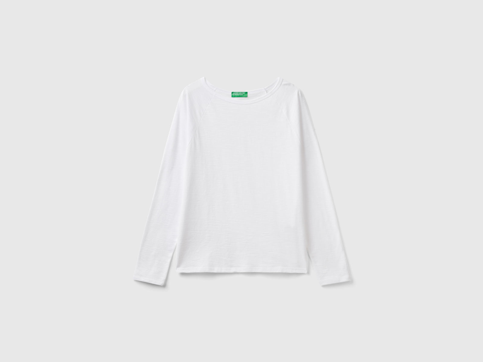 T-shirt manica lunga in cotone leggero da donna bianco | Benetton Outlet