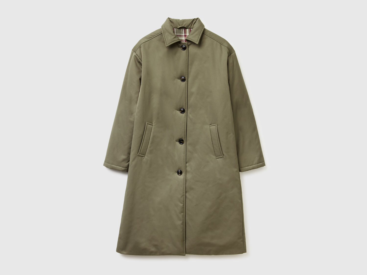 Giacca lunga con leggera imbottitura da donna verde militare | Benetton Outlet