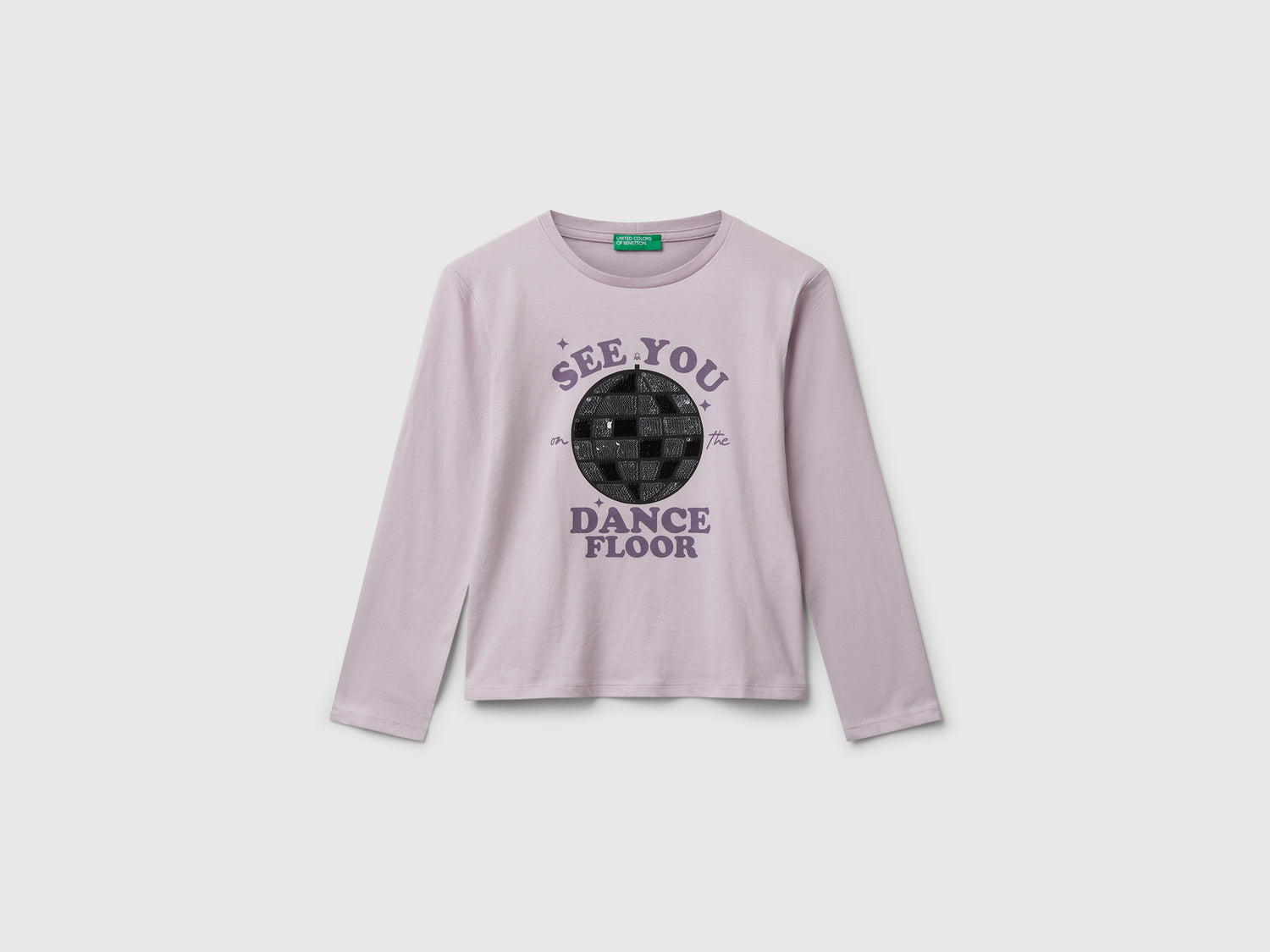 Maglietta con paillettes in cotone da bambina lavanda | Benetton Outlet