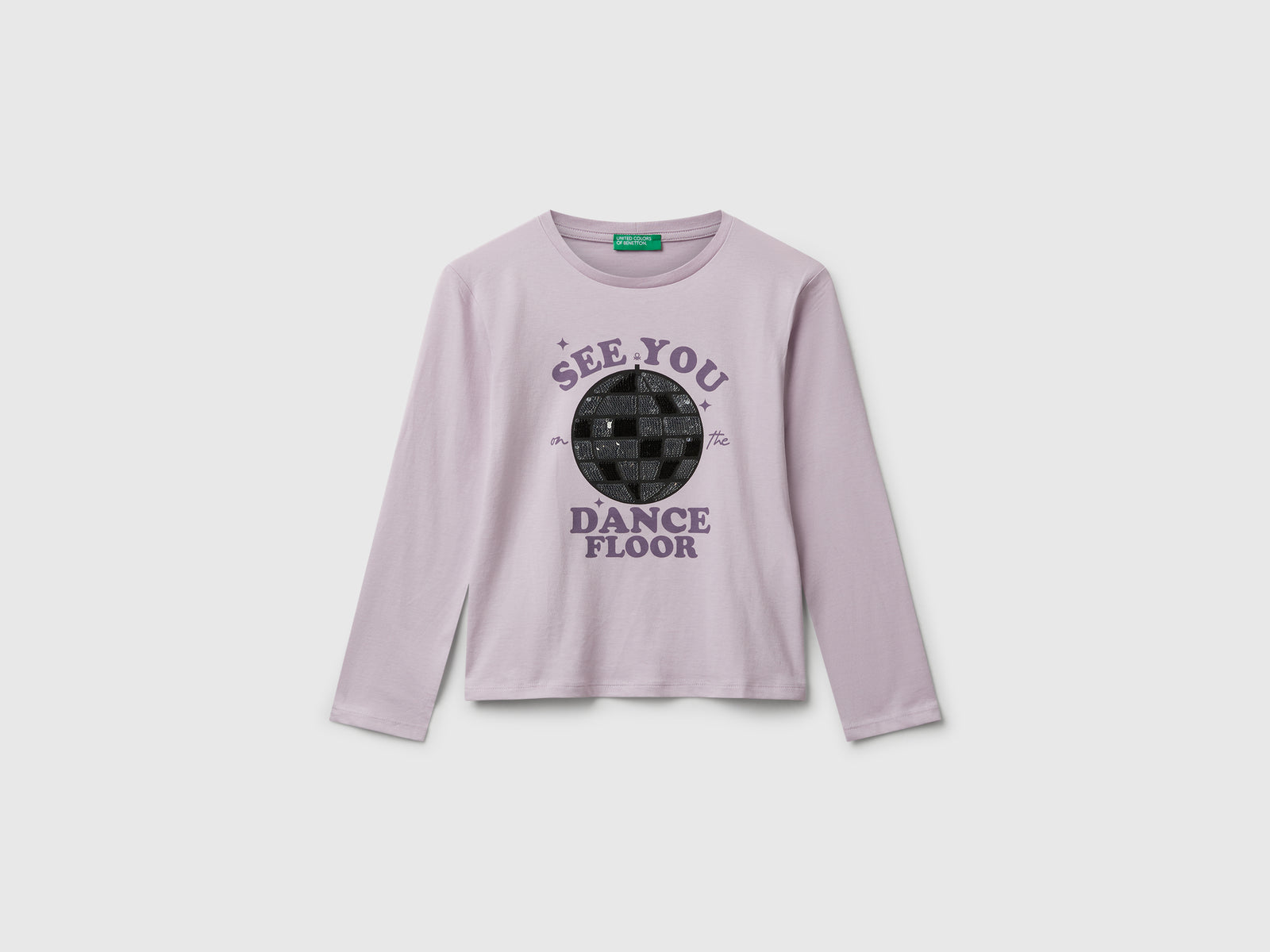 Maglietta con paillettes in cotone da bambina lavanda | Benetton Outlet