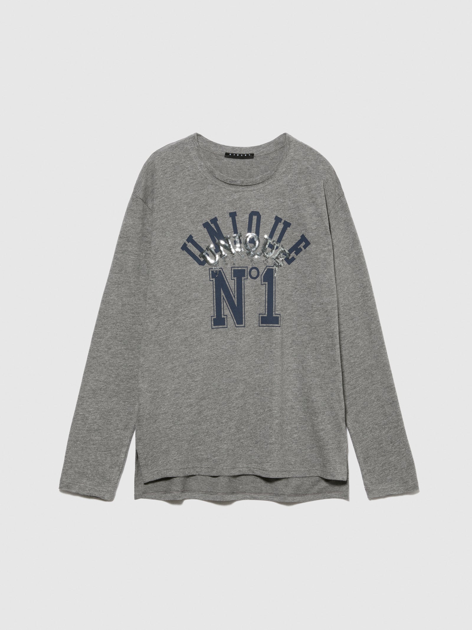 T-shirt con stampa e paillettes da bambina grigio | Sisley young Outlet