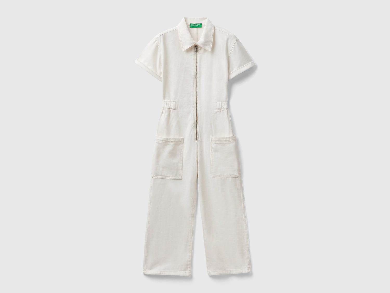 Tuta cargo a manica corta da bambina bianco | Benetton Outlet