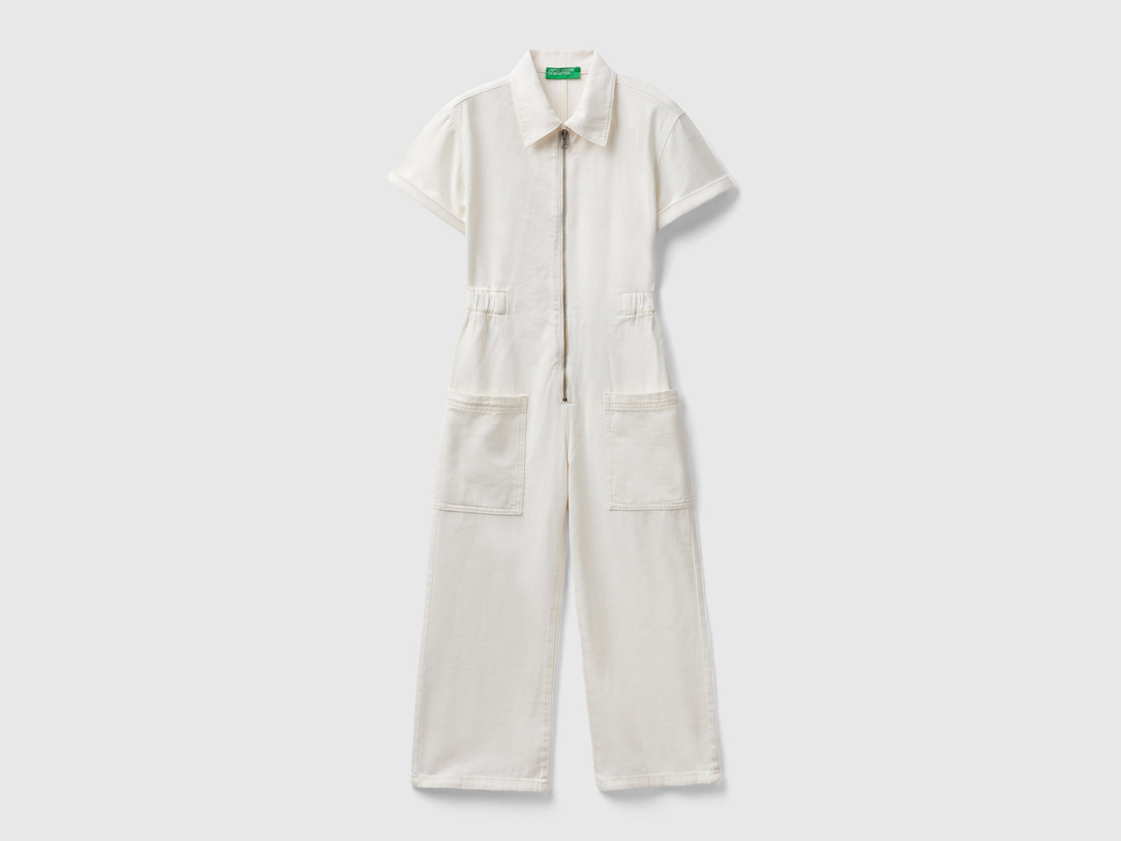Tuta cargo a manica corta da bambina bianco | Benetton Outlet
