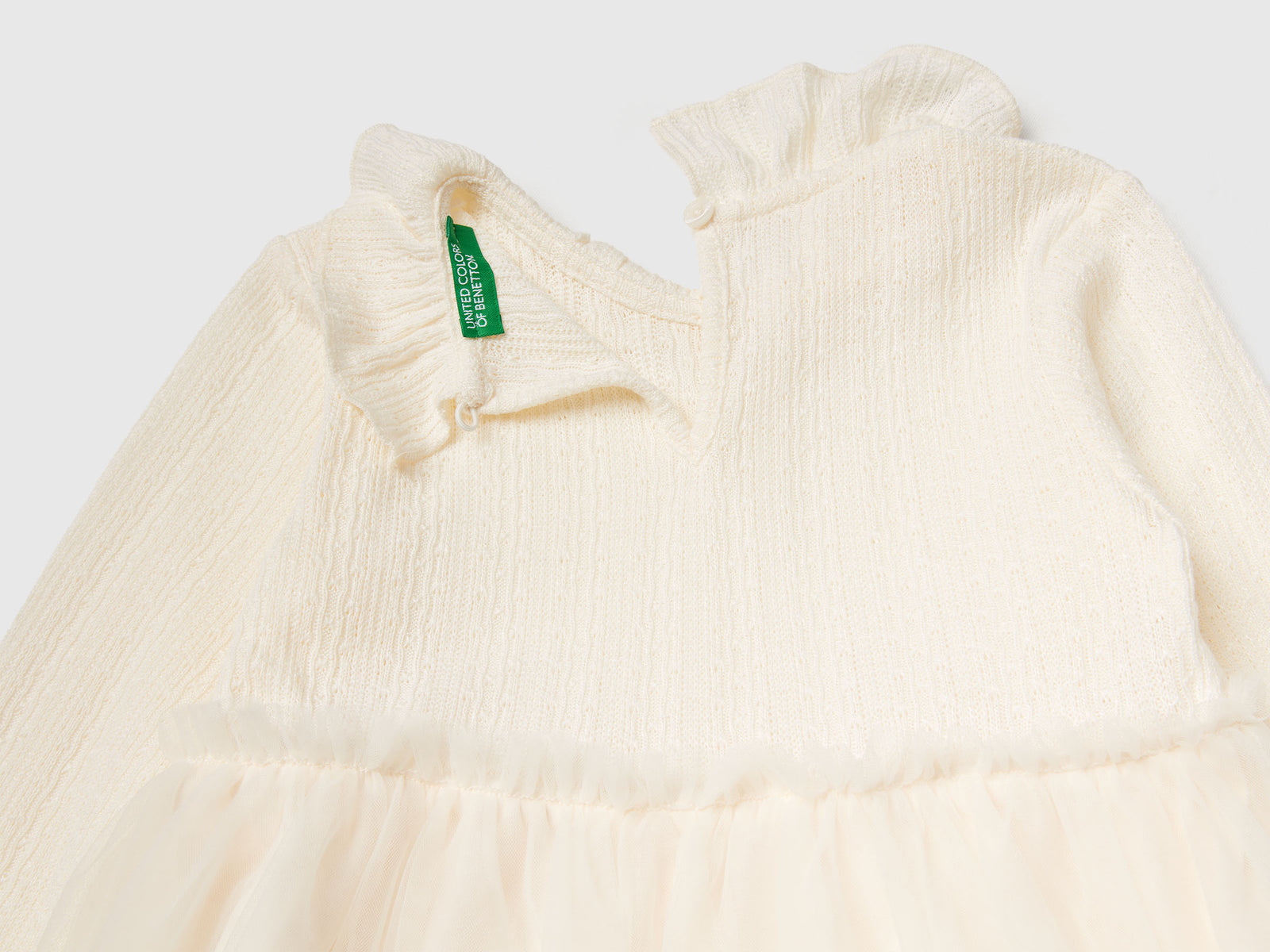 Abito con colletto in tulle da bimba bianco panna 3 | Benetton Outlet