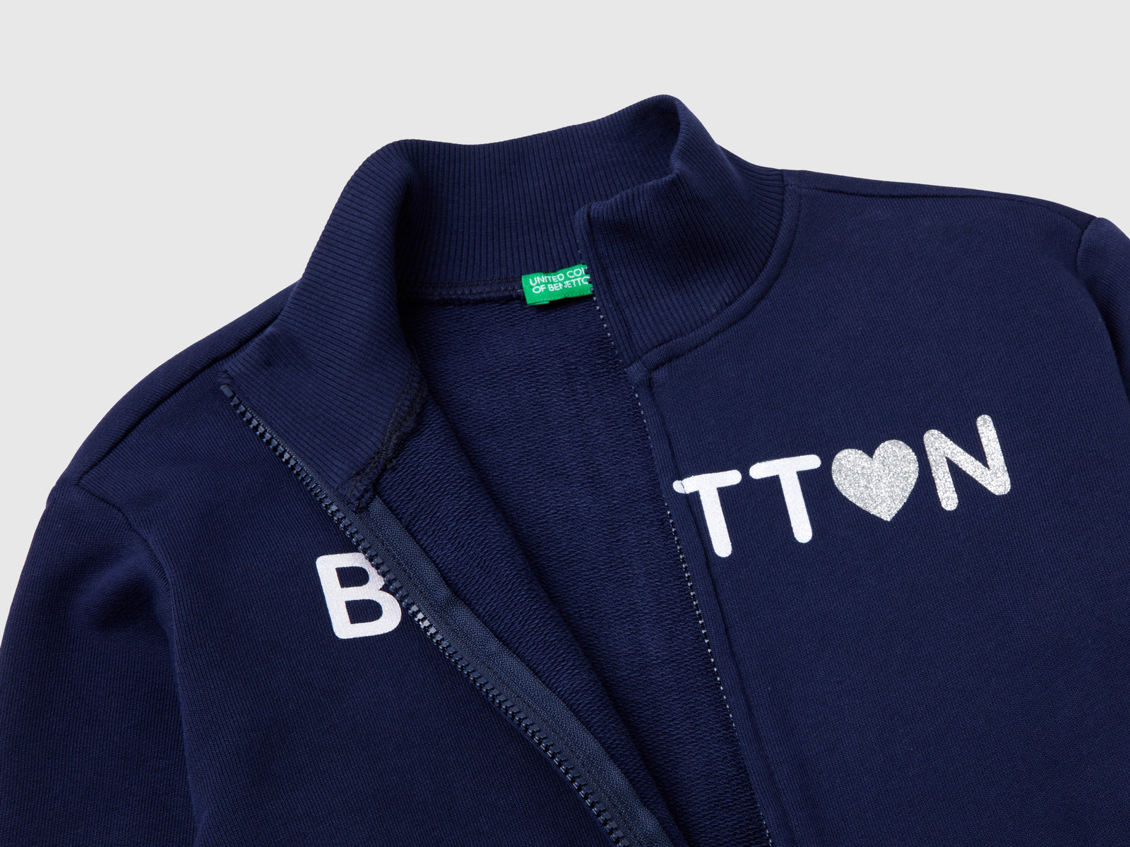 Felpa con zip e colletto da bambina blu scuro 2 | Benetton Outlet