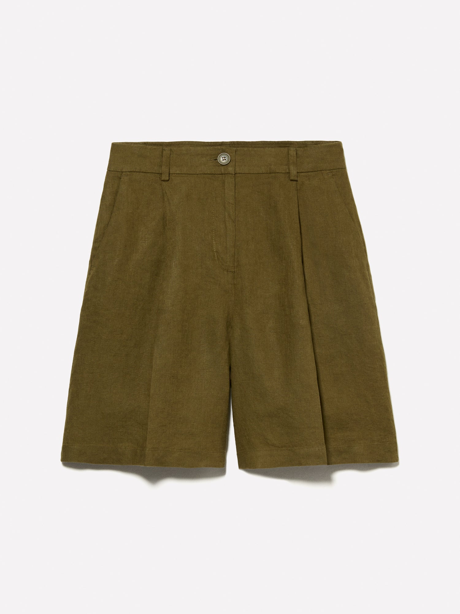 Bermuda in 100% lino da donna verde militare | Sisley Outlet