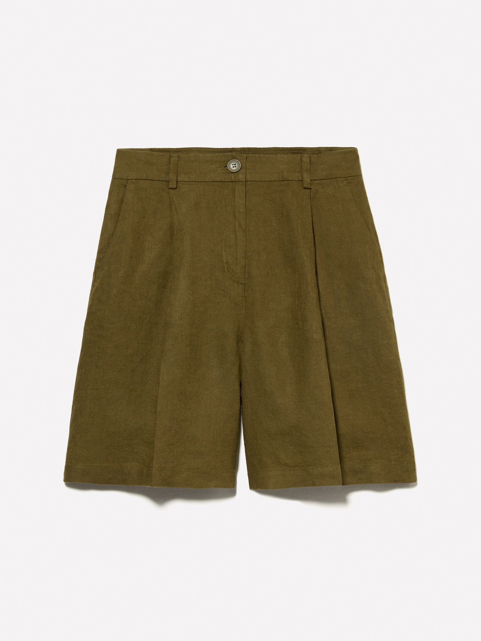 Bermuda in 100% lino da donna verde militare | Sisley Outlet