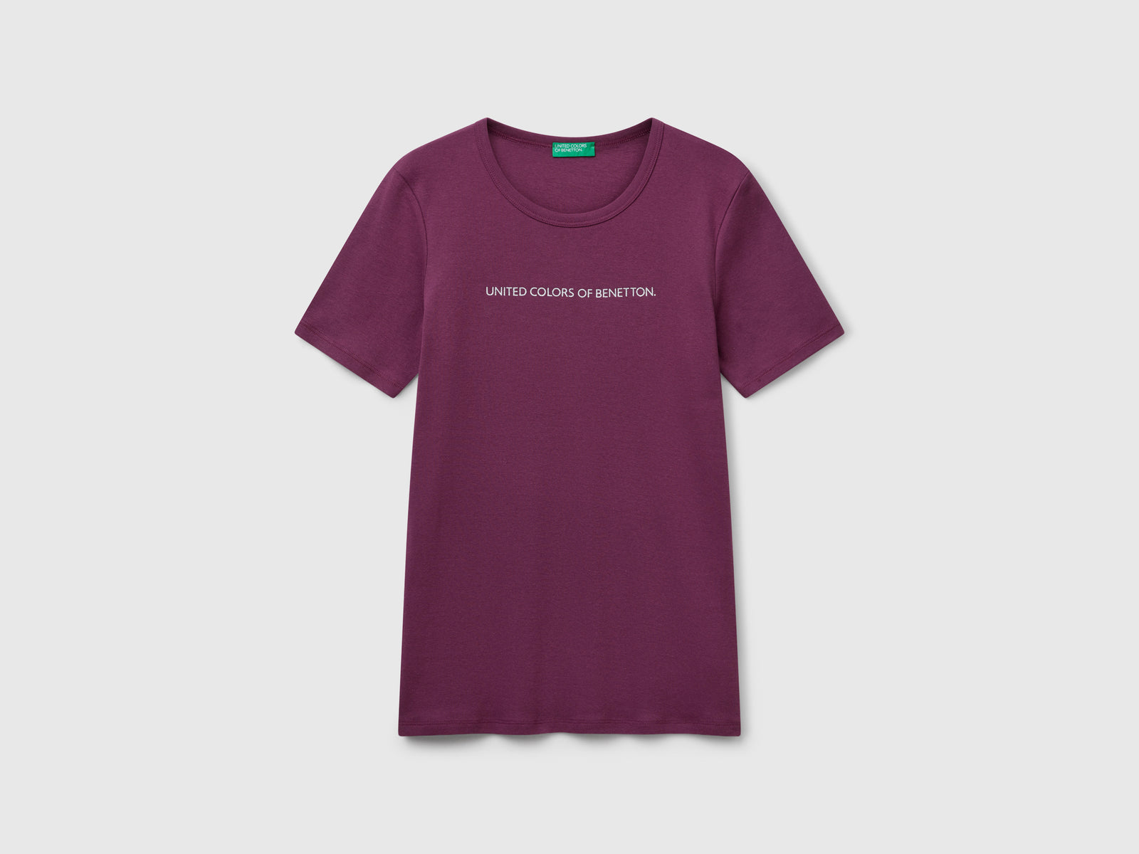T-shirt 100% cotone con stampa logo glitter da donna prugna | Benetton Outlet