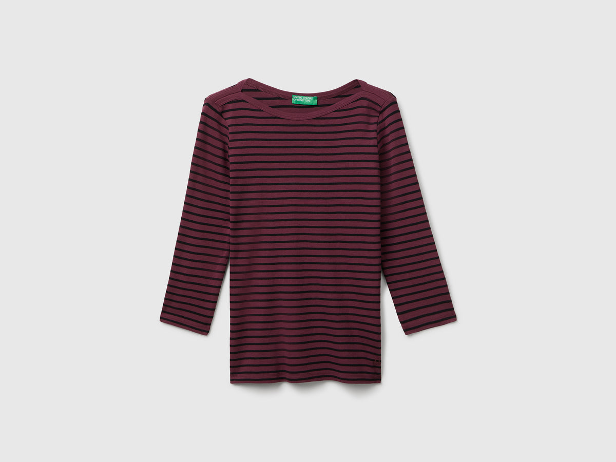 T-shirt manica 3/4 a righe in puro cotone