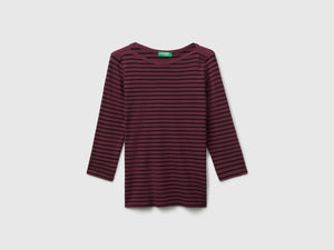 T-shirt manica 3/4 a righe in puro cotone