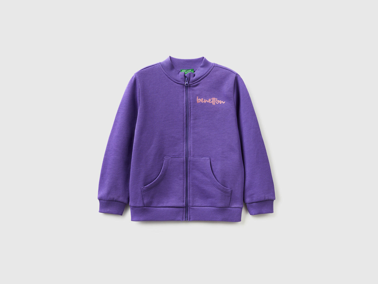 Felpa con zip in cotone bio da bimba viola | Benetton Outlet