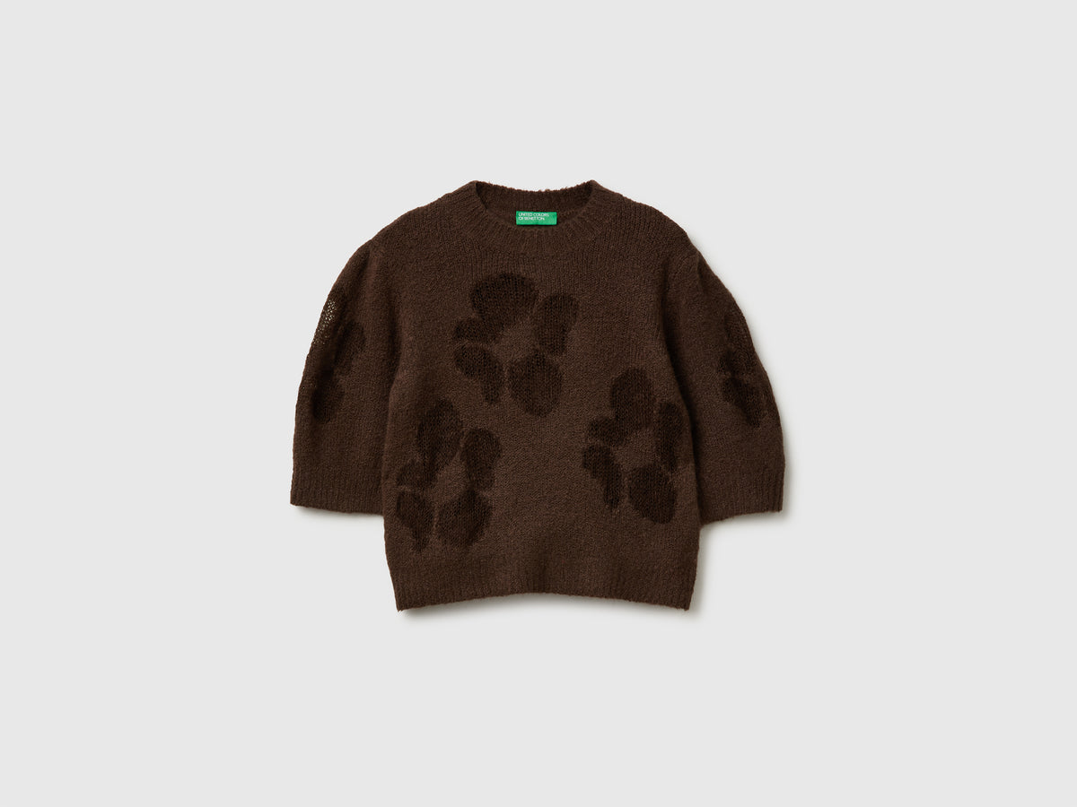 Maglia manica corta con intarsio fiori