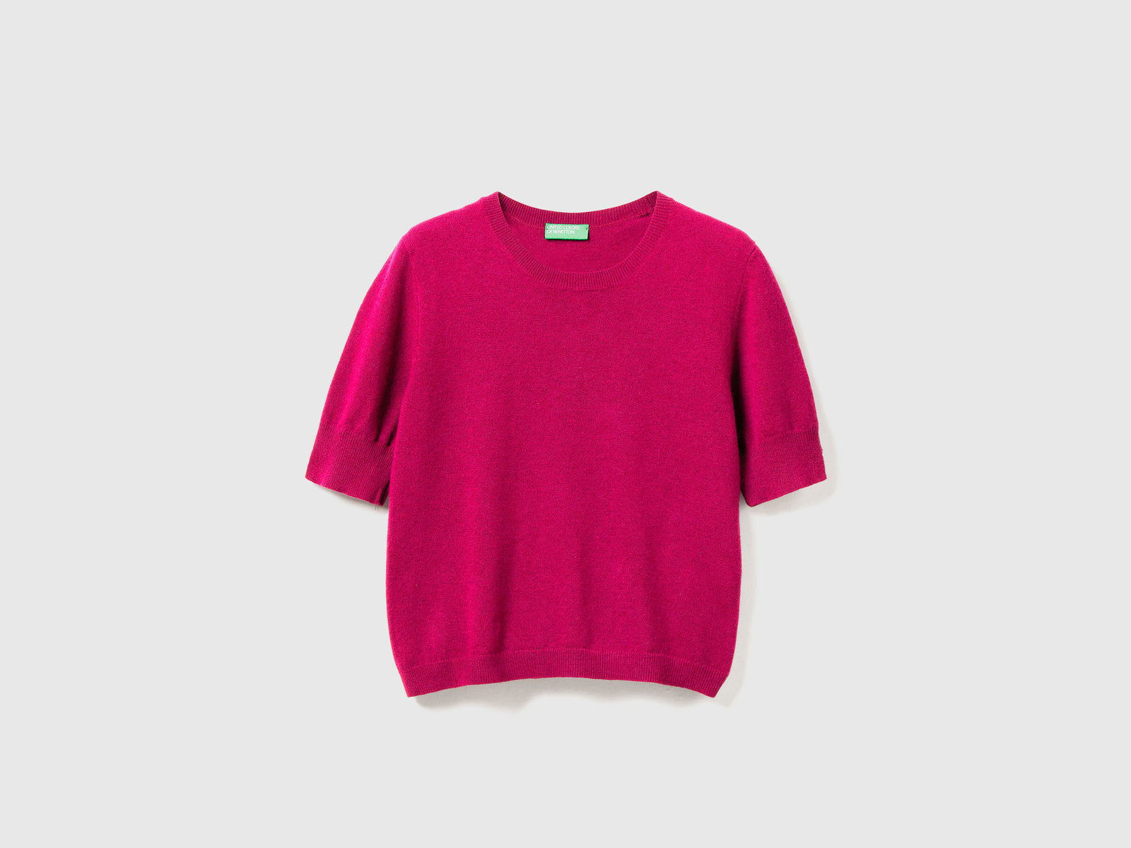 Maglia manica corta fucsia in pura lana Merino da donna ciclamino | Benetton Outlet