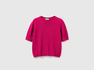 Maglia manica corta fucsia in pura lana Merino
