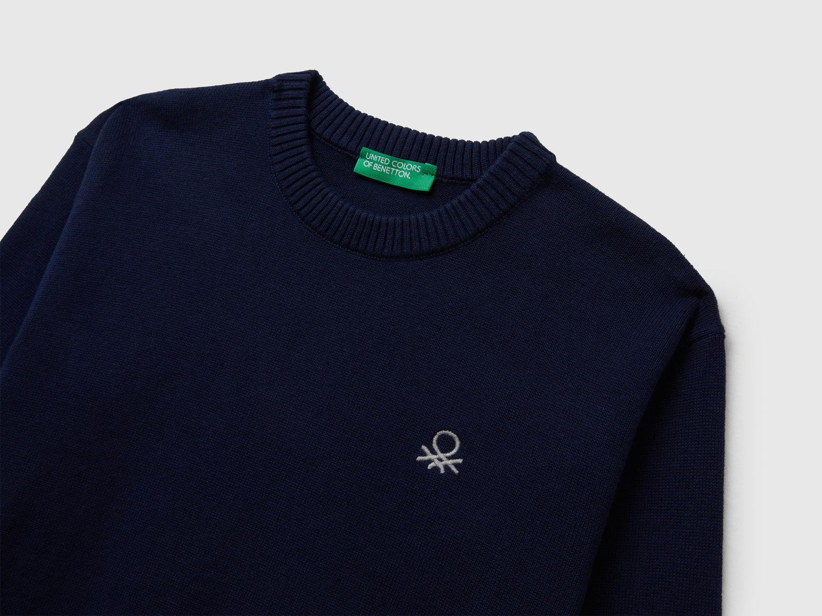 Maglioncino in puro cotone con logo da bimbo blu scuro 3 | Benetton Outlet