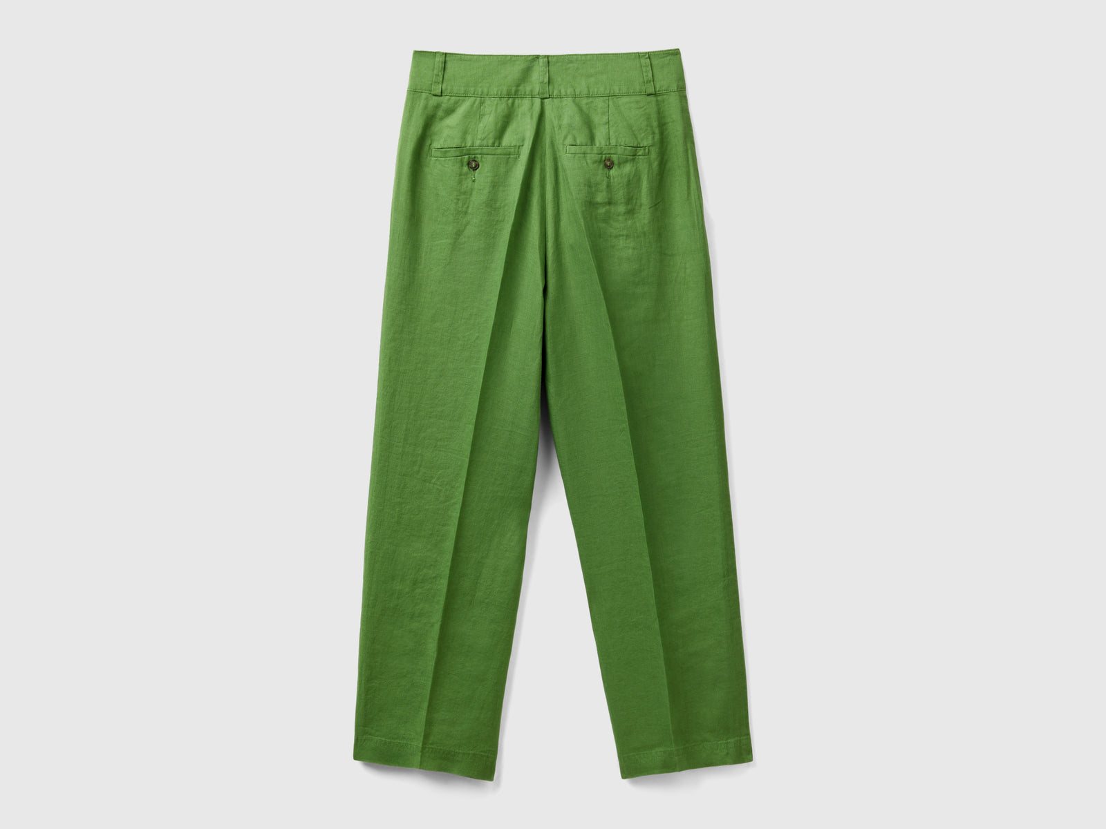 Pantaloni dritti in puro lino da donna verde militare 2 | Benetton Outlet