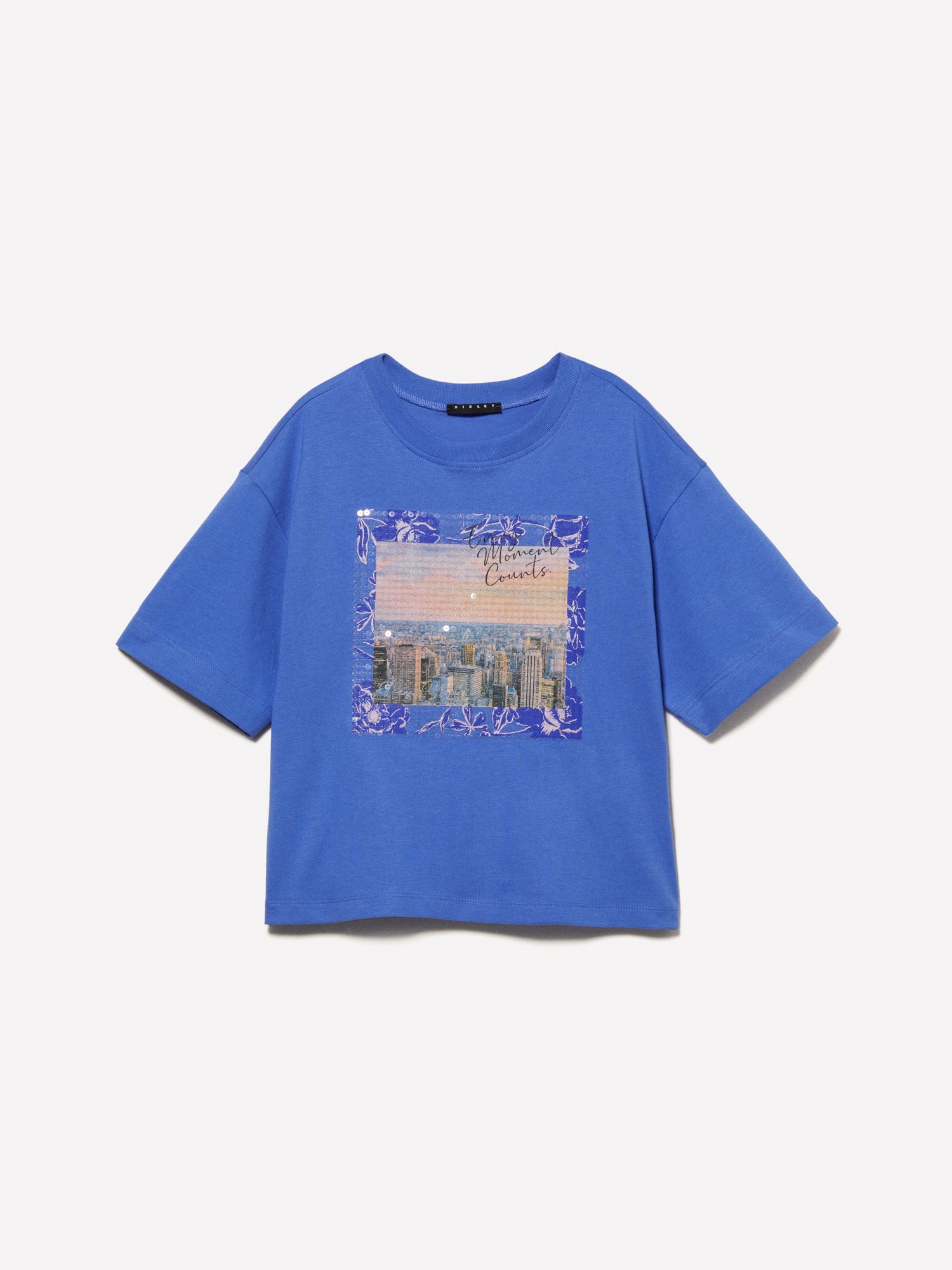 T-shirt lilla con stampa e paillettes da bambina blu | Sisley young Outlet