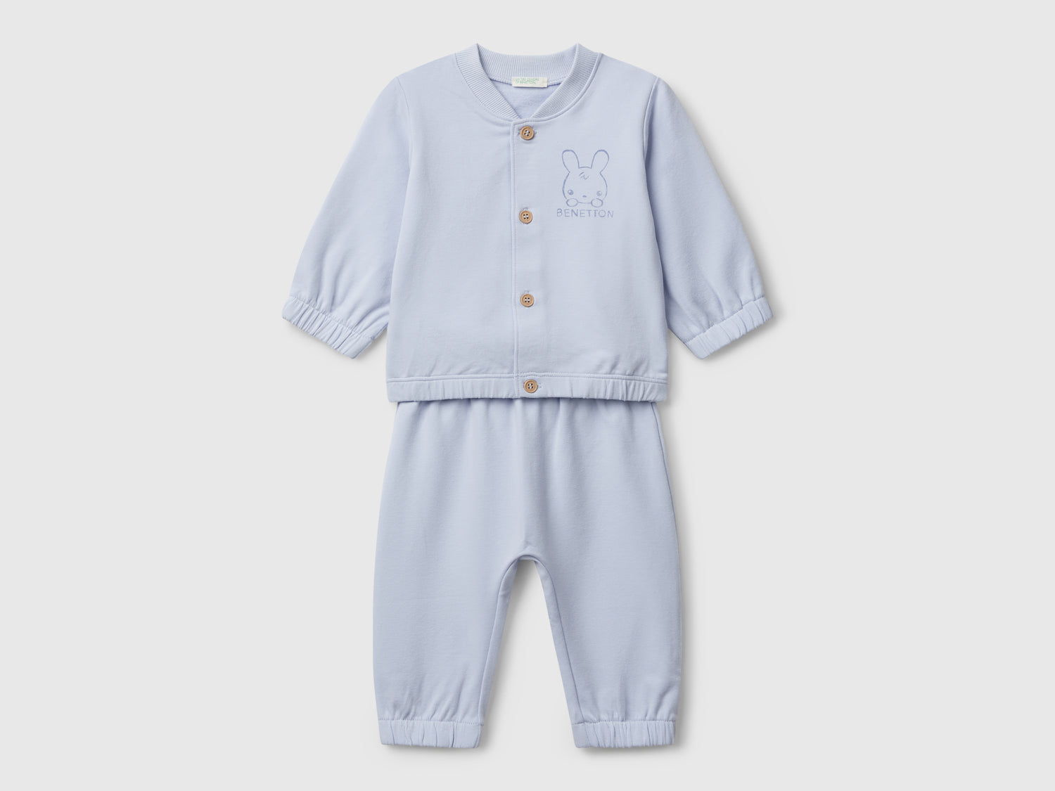 Completino in felpa di cotone da neonato celeste | Benetton Outlet