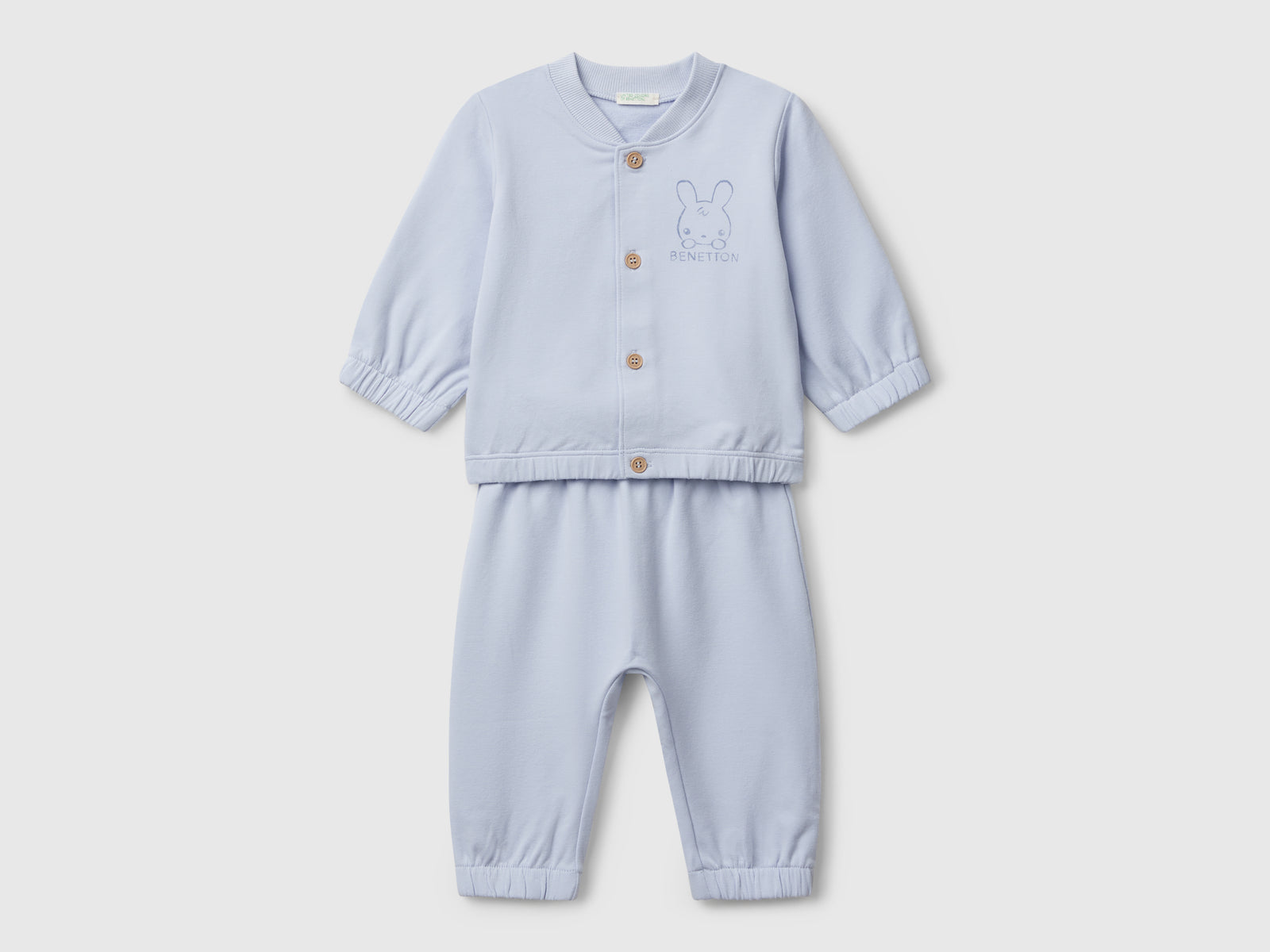 Completino in felpa di cotone da neonato celeste | Benetton Outlet
