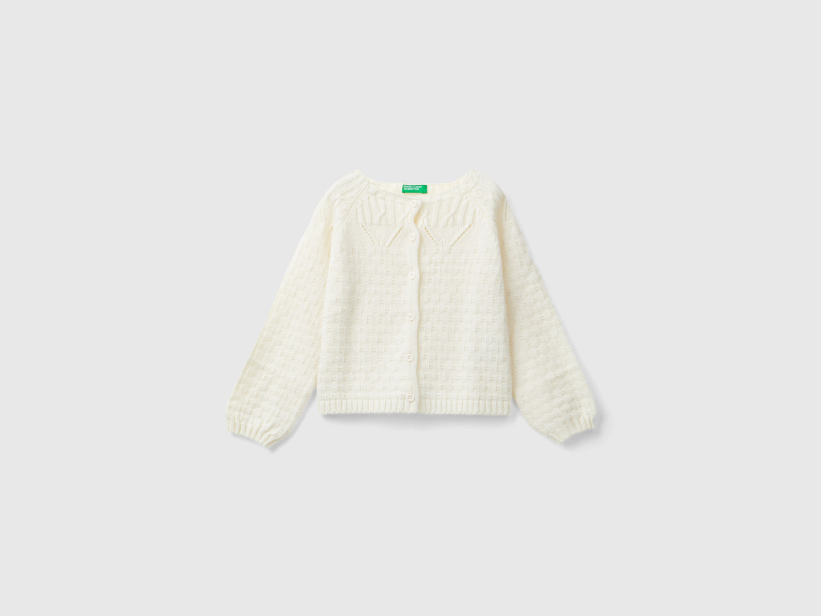 Cardigan con dettagli traforati da bimba bianco panna | Benetton Outlet